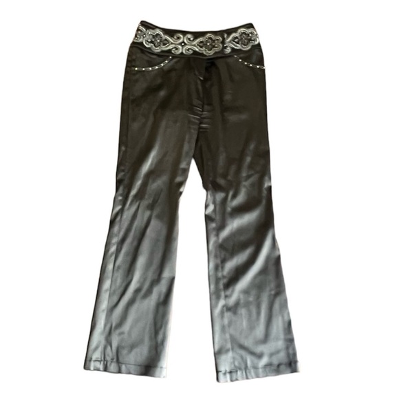 ST. JOHN Evening By Marie Gray Embellished Waist Satin Black Pants - Picture 1 of 13